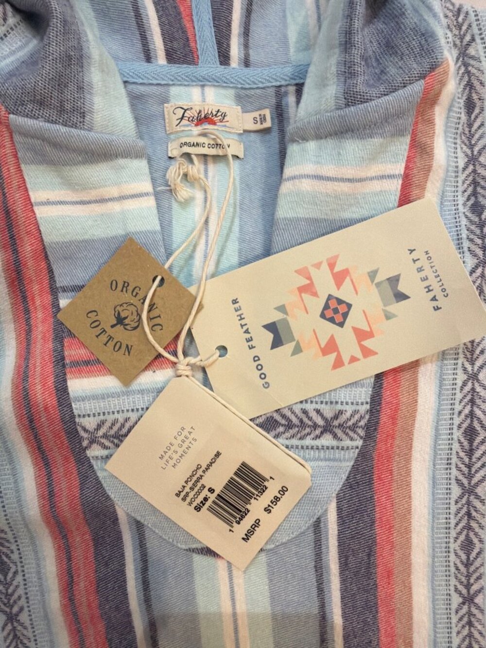 NWT Faherty Baja Hoodie Small Organic Cisco Brewers Nantucket Logo Striped $158 - Picture 9 of 17